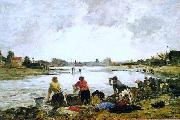 Eugene Boudin Lavadeiras nas margens do rio Touques Spain oil painting artist